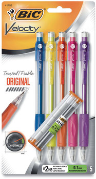 BIC® Velocity® Original Mechanical Pencil 0.7 mm, HB (#2), Black Lead, Assorted Barrel Colors, 5/Pack