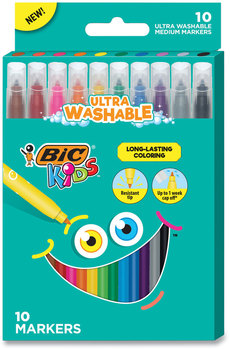 BIC® Kids® Ultra Washable Markers Medium Bullet Tip, Assorted Colors, 10/Pack