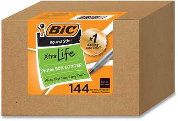 BIC® Round Stic™ Xtra Precision & Life Ballpoint Pens Pen, Stick, Medium 1 mm, Black Ink, Translucent Barrel, 144/Pack