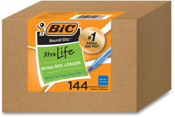 BIC® Round Stic™ Xtra Precision & Life Ballpoint Pens Pen, Stick, Medium 1 mm, Blue Ink, Translucent Barrel, 144/Pack