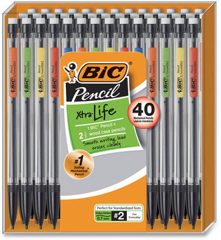 BIC® Xtra Smooth Mechanical Pencil 0.7 mm, HB (#2), Black Lead, Clear Barrel, 40/Pack