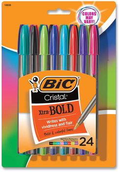 BIC® Cristal® Xtra Bold Ballpoint Pen Stick, 1.6 mm, Randomly Assorted Ink and Barrel Colors, 24/Pack