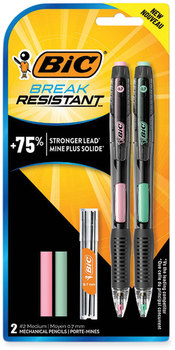 BIC® Break-Resistant Mechanical Pencils with Erasers 0.7 mm, HB (#2), Black Lead, Assorted Barrel Colors, 2/Pack