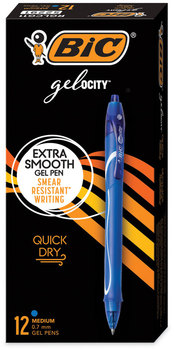 BIC® Gel-ocity™ Quick Dry Retractable Gel Pen Medium 0.7 mm, Blue Ink, Barrel, Dozen