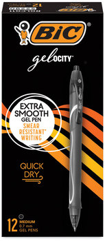 BIC® Gel-ocity™ Quick Dry Retractable Gel Pen Medium 0.7 mm, Black Ink, Barrel, Dozen