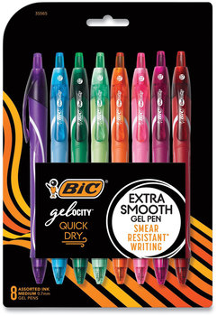 BIC® Gel-ocity™ Quick Dry Retractable Gel Pen Medium 0.7 mm, Randomly Assorted Ink and Barrel Colors, 8/Pack