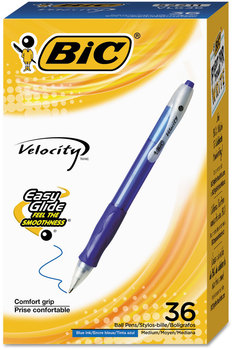 BIC® Velocity® Easy Glide® Retractable Ball Pen Ballpoint Value Pack, Medium 1 mm, Blue Ink, Translucent Barrel, 36/Pack