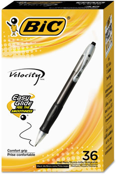 BIC® Velocity® Easy Glide® Retractable Ball Pen Ballpoint Value Pack, Medium 1 mm, Black Ink, Barrel, 36/Pack