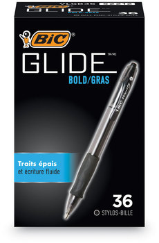 BIC® GLIDE™ Bold Retractable Ball Pen Ballpoint Value Pack, 1.6 mm, Black Ink, Smoke Barrel, 36/Pack
