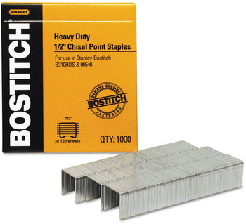 Bostitch® Heavy-Duty Premium Staples 0.5" Leg, Crown, Steel, 1,000/Box