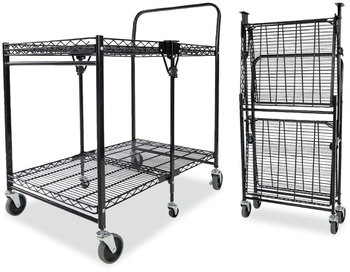 Bostitch® Stowaway™ Folding Carts Metal, 2 Shelves, 250 lb Capacity, 35" x 37.25" 22", Black