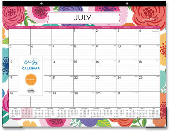 Blue Sky® Mahalo Academic Year Desk Pad Floral Artwork, 22 x 17, Black Binding, Clear Corners, 12-Month (July to June): 2023 2024