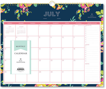 Blue Sky® Day Designer Peyton Academic Year Wall Calendar Floral Artwork, 15 x 12, White/Navy Sheets, 12-Month (July to June): 2023 2024