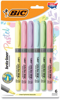 BIC® Brite Liner® Grip Pocket Highlighter Assorted Ink Colors, Chisel Tip, Barrel 6/Pack
