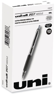 uniball® Signo 207™ Needle Point Retractable Gel Pen Medium 0.7 mm, Black Ink, Clear/Black Barrel, Dozen