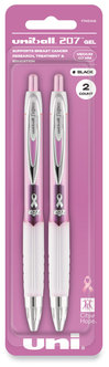 uniball® Signo 207™ Retractable Gel Pen Medium 0.7 mm, Black Ink, Translucent Pink/Translucent White Barrel, 2/Pack