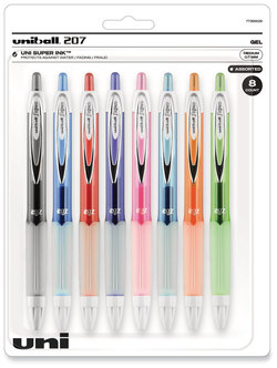 uniball® Signo 207™ Retractable Gel Pen Medium 0.7 mm, Assorted Ink and Barrel Colors, 8/Pack