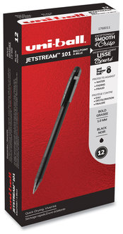 uniball® Jetstream 101 Pen Hybrid Gel Stick, Bold 1 mm, Black Ink, Barrel, Dozen