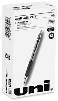 uniball® Signo 207™ Retractable Gel Pen Medium 0.7 mm, Black Ink, Smoke/Black Barrel, Dozen