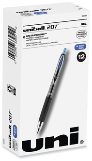 uniball® Signo 207™ Retractable Gel Pen Medium 0.7 mm, Blue Ink, Smoke/Black/Blue Barrel, Dozen