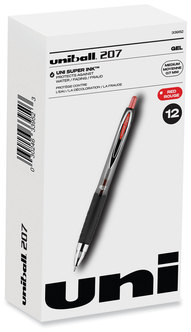 uniball® Signo 207™ Retractable Gel Pen Medium 0.7 mm, Red Ink, Smoke/Black/Red Barrel, Dozen