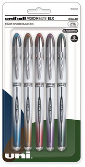 uniball® VISION ELITE™ BLX Series Roller Ball Pen Hybrid Gel Stick, Bold 0.8 mm, Assorted Ink and Barrel Colors, 5/Pack