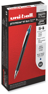 uniball® Jetstream™ Retractable Ballpoint Pen Hybrid Gel 1 mm, Blue-Infused Black Ink, Black/Blue/Silver Barrel