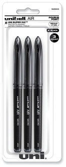 uniball® AIR™ Porous Rollerball Pen Gel Stick, Medium 0.7 mm, Black Ink, Barrel, 3/Pack