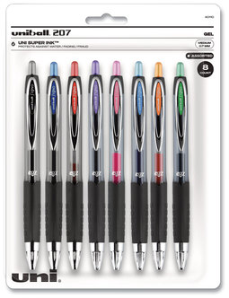 uniball® Signo 207™ Retractable Gel Pen Medium 0.7 mm, Assorted Ink and Barrel Colors, 8/Pack