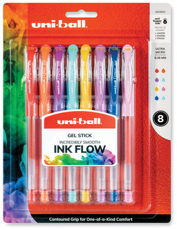 uniball® Gel Pens, Ultra Micro & Medium Points Pen, Stick, Ultra-Fine 0.38 mm, Assorted Ink and Barrel Colors, 8/Pack