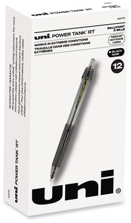 uniball® Power Tank RT Retractable Ballpoint Pen Bold 1 mm, Black Ink, Smoke/Black Barrel, Dozen