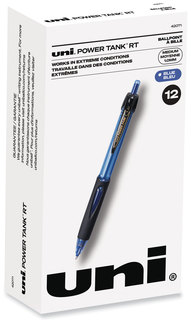 uniball® Power Tank RT Retractable Ballpoint Pen Bold 1 mm, Blue Ink, Translucent Blue/Black Barrel, Dozen