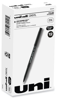 uniball® ONYX® Rollerball Pen Roller Ball Stick, Extra-Fine 0.5 mm, Black Ink, Barrel, Dozen