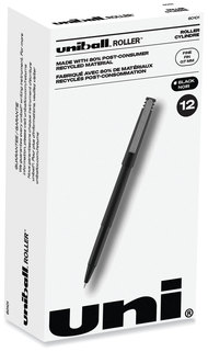 uniball® Roller Ball Stick Pen Fine 0.7 mm, Black Ink, Barrel, Dozen