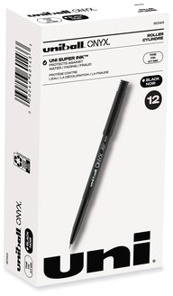 uniball® ONYX® Rollerball Pen Roller Ball Stick, Fine 0.7 mm, Black Ink, Barrel, Dozen