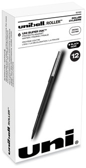 uniball® Roller Ball Stick Pen Extra-Fine 0.5 mm, Black Ink, Matte Barrel, Dozen