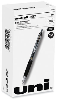 uniball® Signo 207™ Retractable Gel Pen Fine 0.5 mm, Black Ink, Smoke/Black Barrel, Dozen