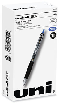 uniball® Signo 207™ Retractable Gel Pen Fine 0.5 mm, Blue Ink, Smoke/Black/Blue Barrel, Dozen