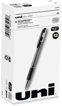 uniball® Signo GRIP™ Stick Gel Pen Medium 0.7 mm, Black Ink, Clear/Black/Silver Barrel, Dozen