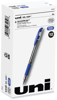 uniball® Signo GRIP™ Stick Gel Pen Medium 0.7 mm, Blue Ink, Clear/Blue/Silver Barrel, Dozen