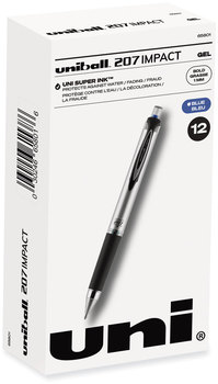 uniball® 207™ Impact™ Stick Gel Pen Bold 1 mm, Blue Ink, Silver/Black/Blue Barrel