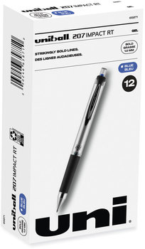 uniball® 207™ Impact™ Retractable Gel Pen Bold 1 mm, Blue Ink, Black/Blue Barrel