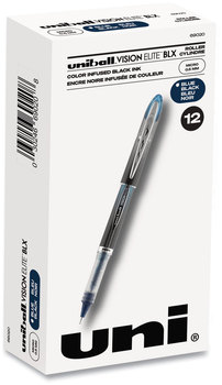 uniball® VISION ELITE™ Stick Roller Ball Pen BLX Series Hybrid Gel Extra-Fine 0.5 mm, Blue-Infused Black Ink, Gray/Blue/Clear Barrel