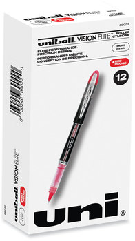 uniball® VISION ELITE™ Stick Roller Ball Pen Hybrid Gel Extra-Fine 0.5 mm, Red Ink, Black/Red/Clear Barrel