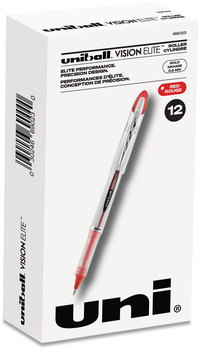 uniball® VISION ELITE™ Stick Roller Ball Pen Hybrid Gel Bold 0.8 mm, Red Ink, White/Red/Clear Barrel