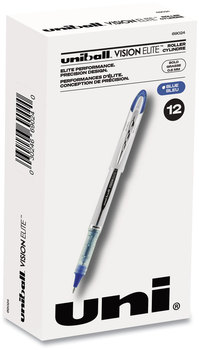 uniball® VISION ELITE™ Stick Roller Ball Pen Hybrid Gel Bold 0.8 mm, Blue Ink, White/Blue/Clear Barrel