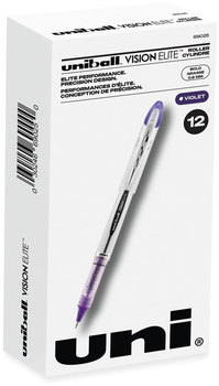 uniball® VISION ELITE™ Stick Roller Ball Pen Hybrid Gel Bold 0.8 mm, Violet Ink, White/Violet/Clear Barrel