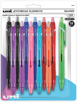 uniball® Jetstream Elements Ballpoint Pen Hybrid Gel Retractable, Medium 1 mm, Assorted Ink and Barrel Colors, 12/Pack