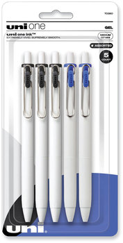 uniball® uniONE Gel Pen Retractable, Medium 0.7 mm, Assorted Business Ink Colors, Barrel 5/Pack