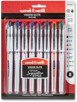 uniball® VISION ELITE™ Stick Roller Ball Pen Hybrid Gel Bold 0.8 mm, Assorted Ink and Barrel Colors, 8/Pack